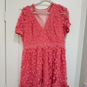 French Connection Pink Floral Appliqué Lace Dress